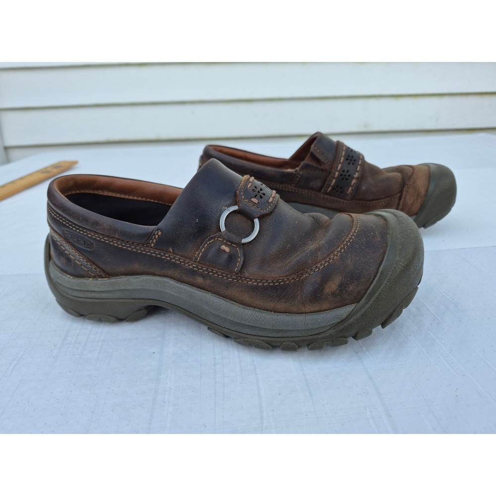 Keen Presidio Leather Clogs Brown Slip On Shoes Floral O-Ring 1020487 Womens 8.5